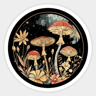 Botanical Cute Mushrooms And Flowers Garden Fairytale Sticker